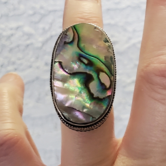 New Oversized Abalone Shell 925 Silver Statement Ring. - Picture 13 of 16
